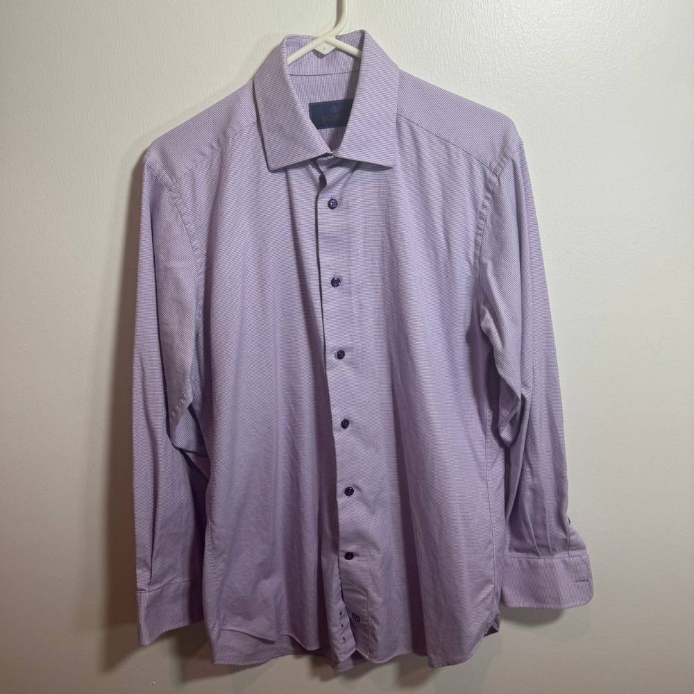 David Donahue Mens Dress Shirt 15 32/33 Purple Micro Check Cotton Button Down
